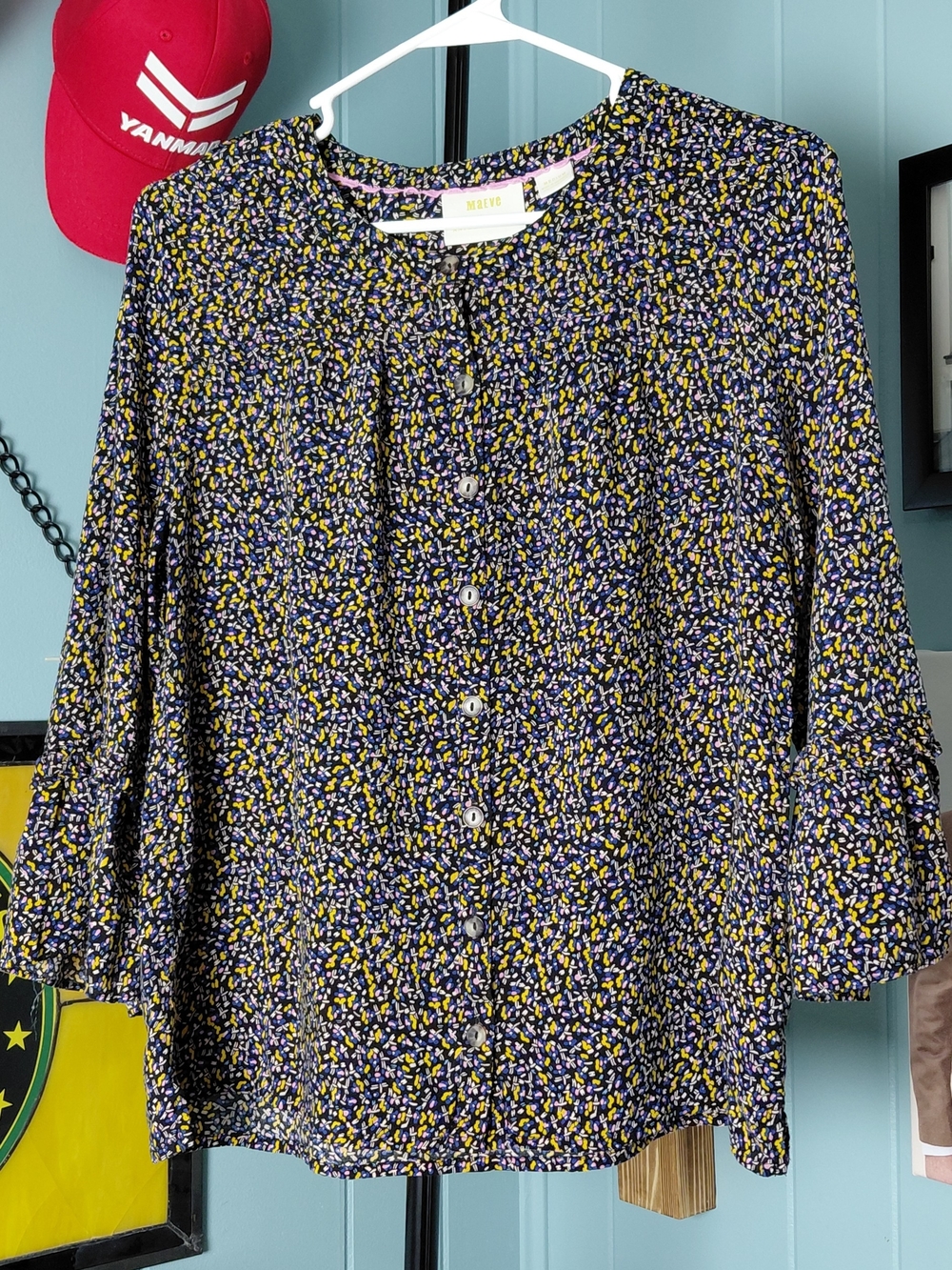 Maeve Floral Button-Front Blouse with Yellow Accents